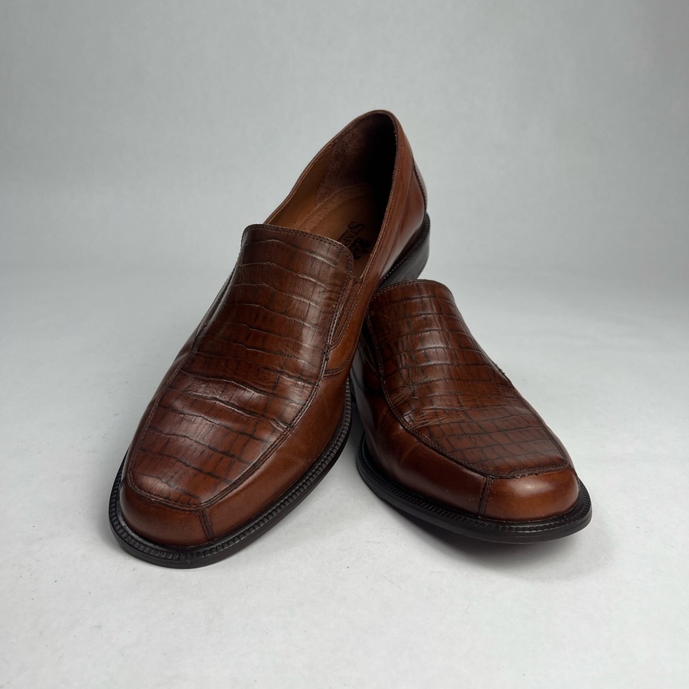 Stafford Brown Leather Croc Print Men's Loafers